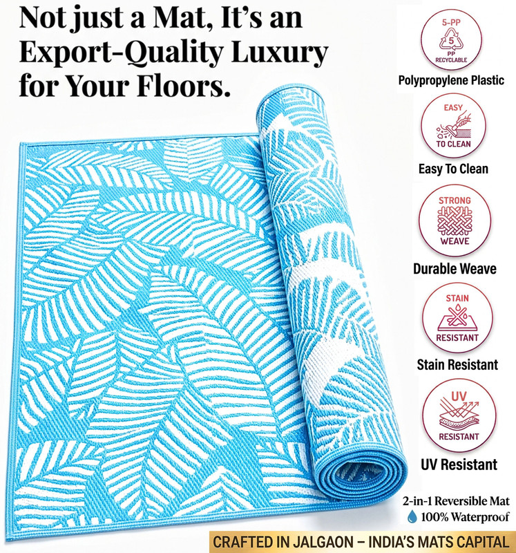 Ienara Pp (Polypropylene), Plastic Chatai Mat(Blue, White, Sky Blue, Medium)