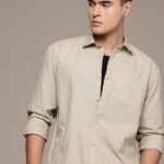 Blue Squad Men Solid Casual Beige Shirt