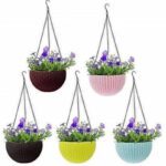 Cookcrew Hanging Flower Pots With Chains | Plastic Planters For Indoor & Outdoor Use Plant Container Set(Pack Of 5, Plastic)