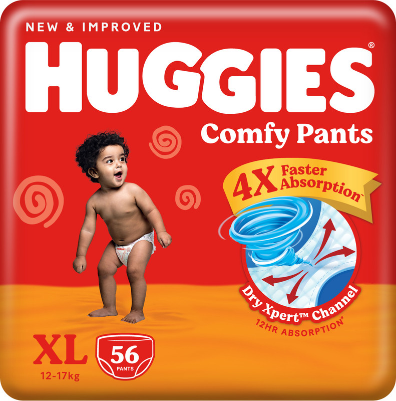 Huggies Comfy Baby Diaper Pants, Upto 50% Faster Absorption – Xl(56 Pieces)