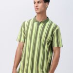 The Souled Store Striped Men Polo Neck Green T-Shirt