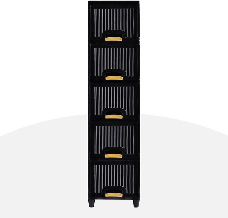 J K International 5 Compartments Plastic Chest Of Drawers(Black)