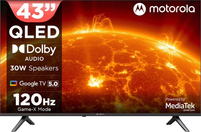 Motorola 108 Cm (43 Inch) Qled Ultra Hd (4K) Smart Google Tv 2025 Edition With 5.0 Os, 30 W Speaker, 120Hz Game Accelerator, And Dolby Audio(43Uhdgqmwsdq)
