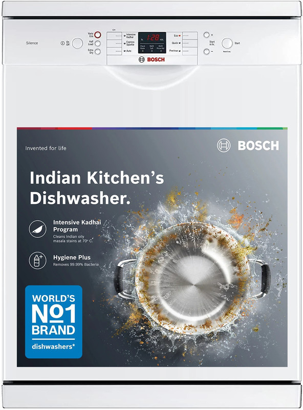 Bosch Sms66Gw01I Free Standing 13 Place Settings Intensive Kadhai Cleaning| No Pre-Rinse Required Dishwasher