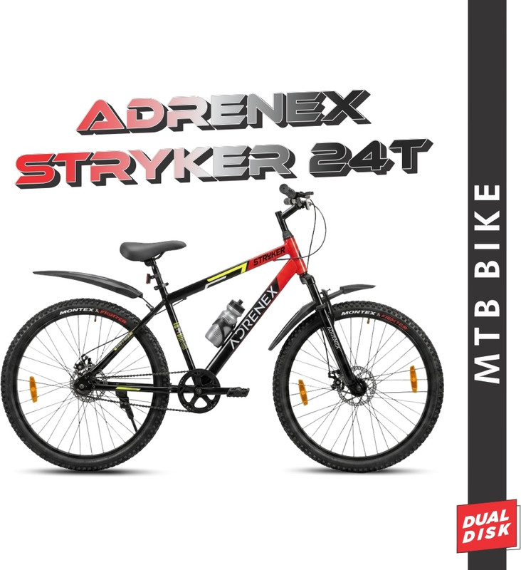 Adrenex Stryker 24T Fxdd | 85% Pre- Assembled | 24 T (Inch) Mountain Cycle(Single Speed, Red, Only Front Suspension)