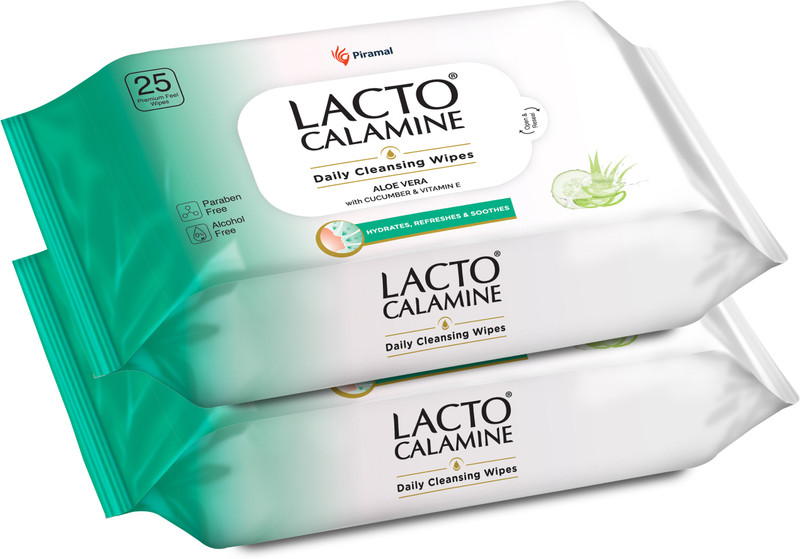Lacto Calamine Daily Cleansing Wipe With Aloe, Cucumber, Vitamin E, Paraben & Alcohol Free Makeup Remover(50)
