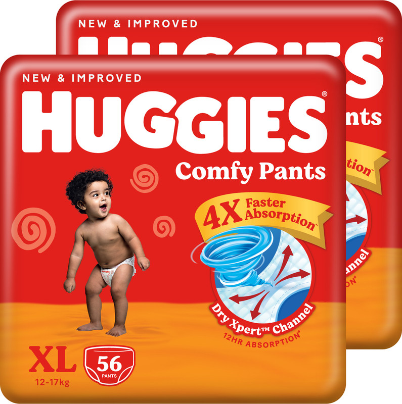 Huggies Comfy Baby Diaper Pants, Upto 50% Faster Absorption (56 X 2) – Xl(112 Pieces)
