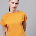 Roadster Solid Women Round Neck Yellow T-Shirt