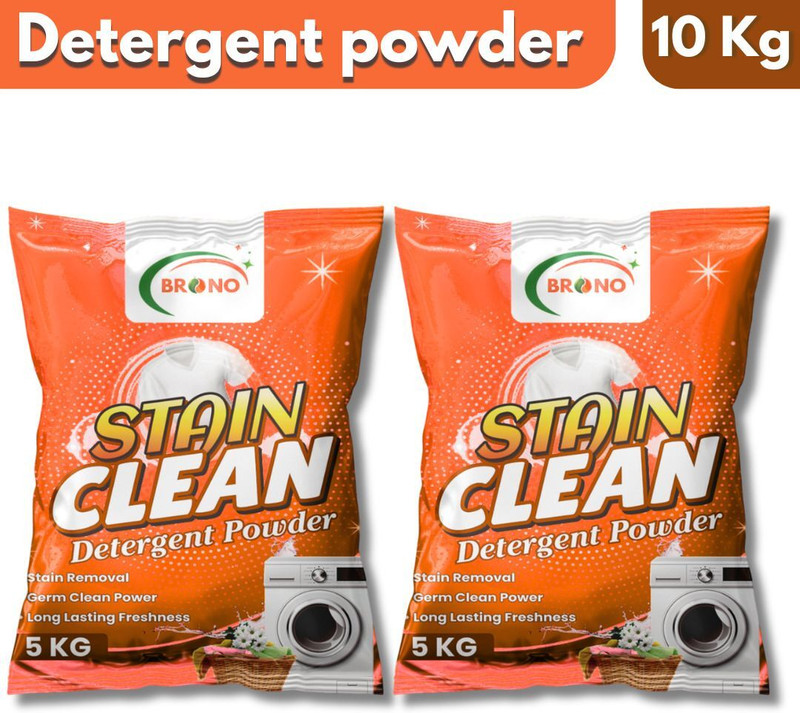 Brono Ultra Clean Detergent Powder, Top/Front Load Washing Powder, Orange Detergent Powder (Fresh)(10 Kg)