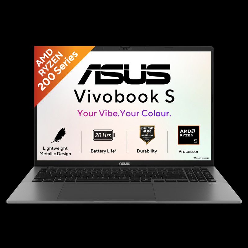 Asus Vivobook S16 (2026) With Metallic Design, Gaming Grade Cpu Amd Ryzen 5 220 – (16 Gb/512 Gb Ssd/Windows 11 Home) M3607Ha-Rp218Ws Thin And Light Laptop(16 Inch, Matte Gray, 1.7 Kg, With Ms Office)