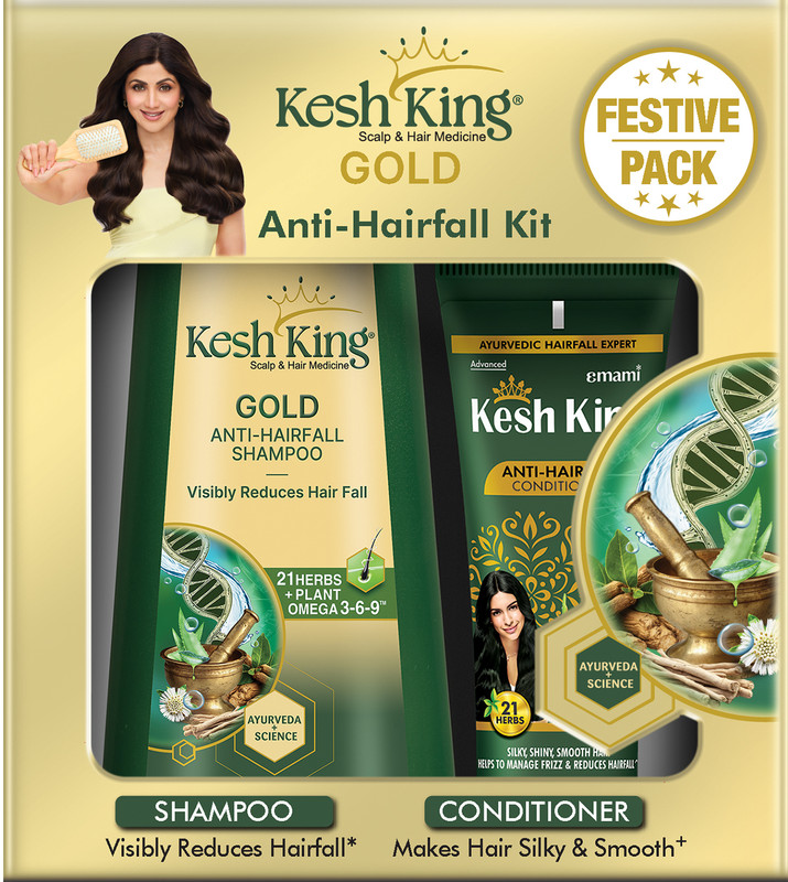 Kesh King Gold Anti Hairfall Kit, For Soft, Smooth & Voluminous Hair(2 Items In The Set)