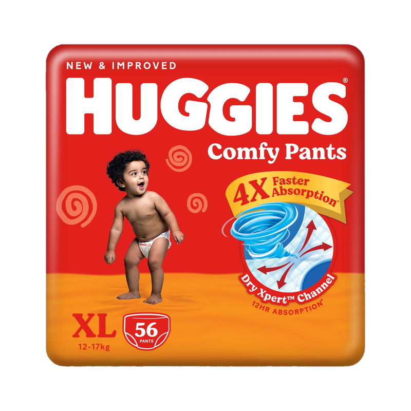 Huggies Comfy Baby Diaper Pants, Upto 50% Faster Absorption – Xl(56 Pieces)