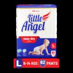 Little Angel Easy Dry Diaper Pants With 12 Hrs Absorption Large Size, 9-14 Kgs – L(62 Pieces)