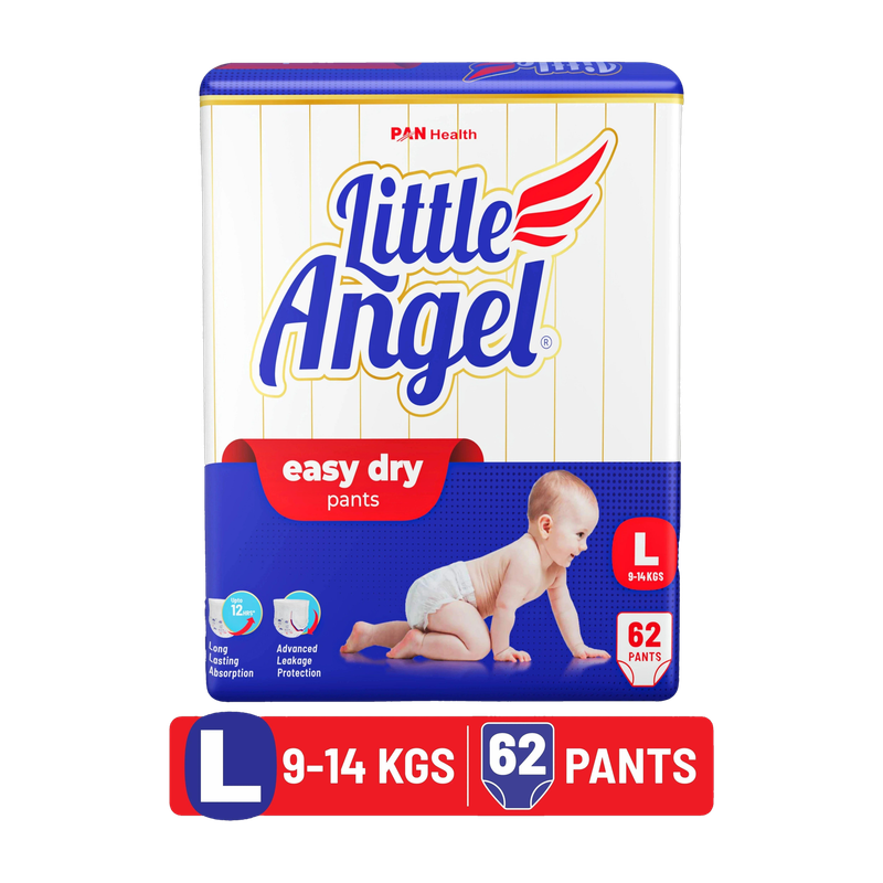 Little Angel Easy Dry Diaper Pants With 12 Hrs Absorption Large Size, 9-14 Kgs – L(62 Pieces)