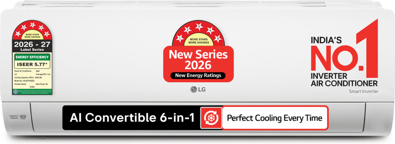 Lg 2026 Model 1.42 Ton 5 Star Split Smart Inverter Faster Cooling And Energy Saving, Ai Convertible 6-In-1 Cooling, 4 Way Air Swing, Hd Filter With Anti-Virus Protection, Cools At 55 Degree Celsius, Him Clean, 5000 W, Monsoon Comfort, Viraat Mode And Diet Mode Plus Ac(As-Q19Ynze2, White)