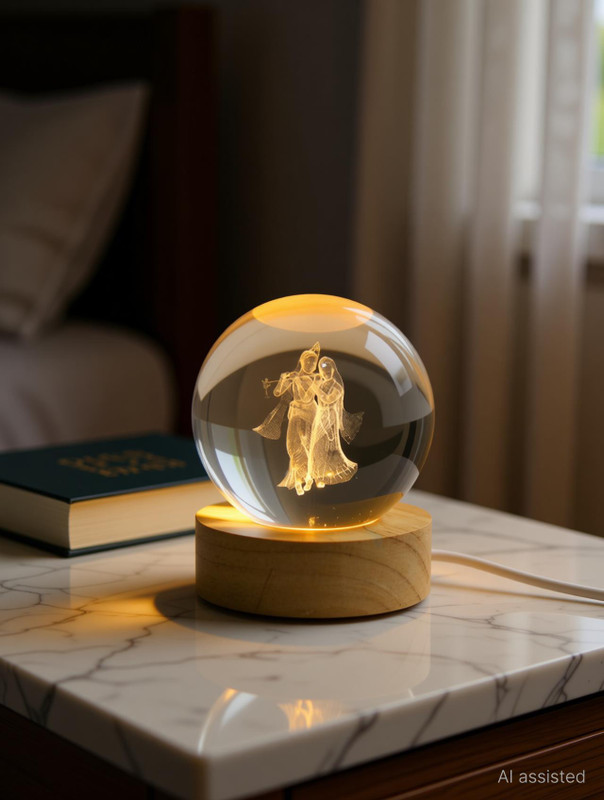 Dhruti Enterprise 3D Radha Krishna Crystal Ball Decorative Showpiece  –  6 Cm(Glass, Multicolor)