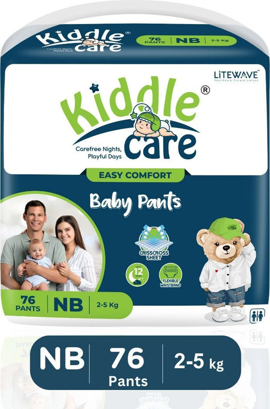 Kiddle Care Easy Comfort Baby Diaper Pants | New Born/Extra Small (Nb/Xs) | 2-5 Kg – New Born(76 Pieces)