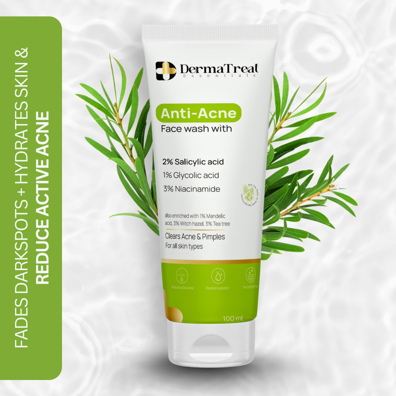 Dermatreat Essentials Anti Acne With 2% Salicylic Acid, 1% Glycolic Acid & 3% Niacinamide For Active Acne, Pigmentation & Even Tone Skin Face Wash(100 Ml)