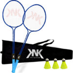Knk Double Shaft Badminton Kit Of 2 With 3 Pc Nylon Shuttlecock Badminton Kit