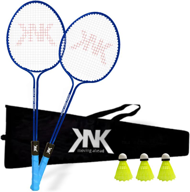 Knk Double Shaft Badminton Kit Of 2 With 3 Pc Nylon Shuttlecock Badminton Kit