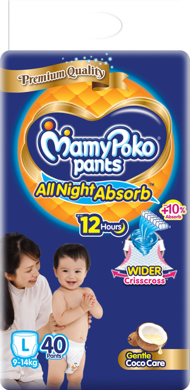 Mamypoko All Night Absorb, Coco Care Pant Diapers – L(40 Pieces)