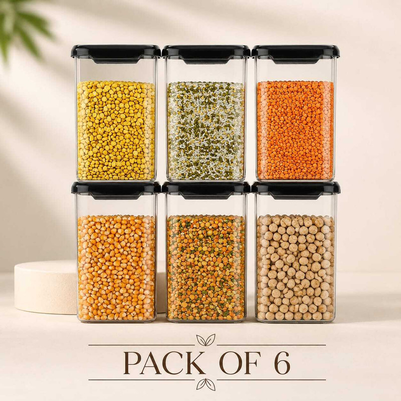 Sentricus Plastic Grocery Container – 1100 Ml(Pack Of 6, Black)