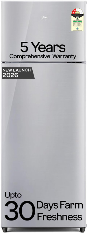 Godrej 223 L Frost Free Double Door 2 Star Refrigerator  With Ai Powered 30 Days Farm Freshness Uniform 360 Cooling Inverter(Steel Glow, Rf Eon 244Bn Ri Steel Glow)