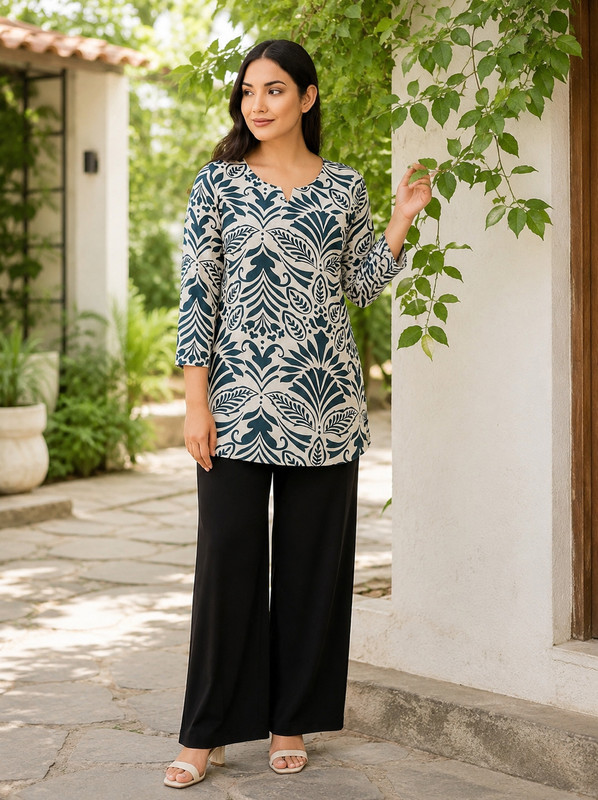 Fyunl Women Printed, Floral Print Straight Kurta(Beige, Dark Green)