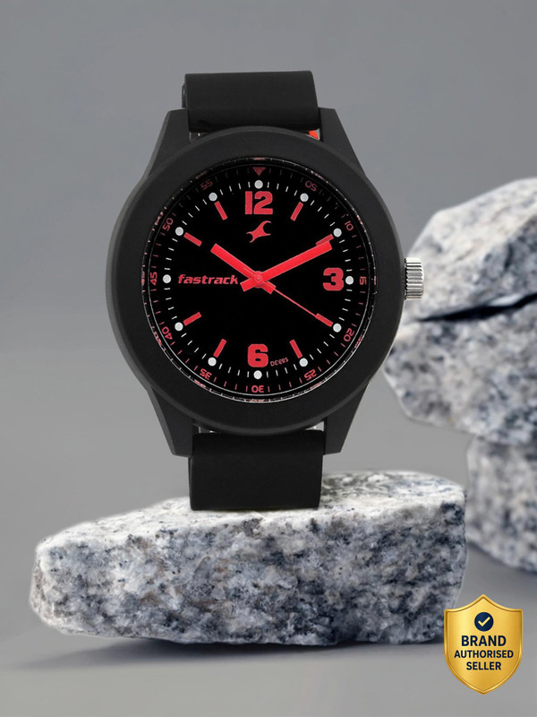 Fastrack 38003Pp05 Fastrack Tees Black Dial Black Silicone Strap Unisex Analog Watch  – For Men & Women