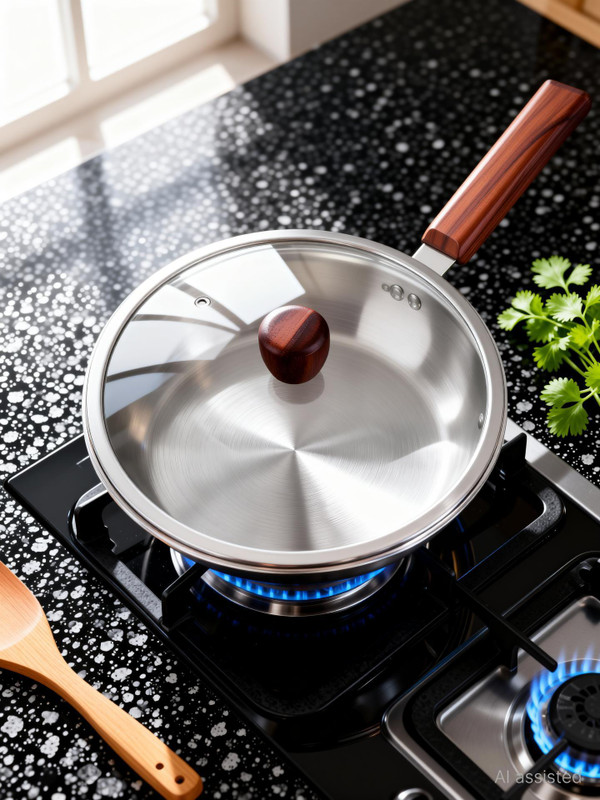 Milton Pro Cook Triply Hexa Tech Induction Glass Lid & Wooden Handle,22Cm, Honeycomb Fry Pan 22 Cm Diameter With Lid 1.25 L Capacity(Triply, Stainless Steel, Non-Stick, Induction Bottom)