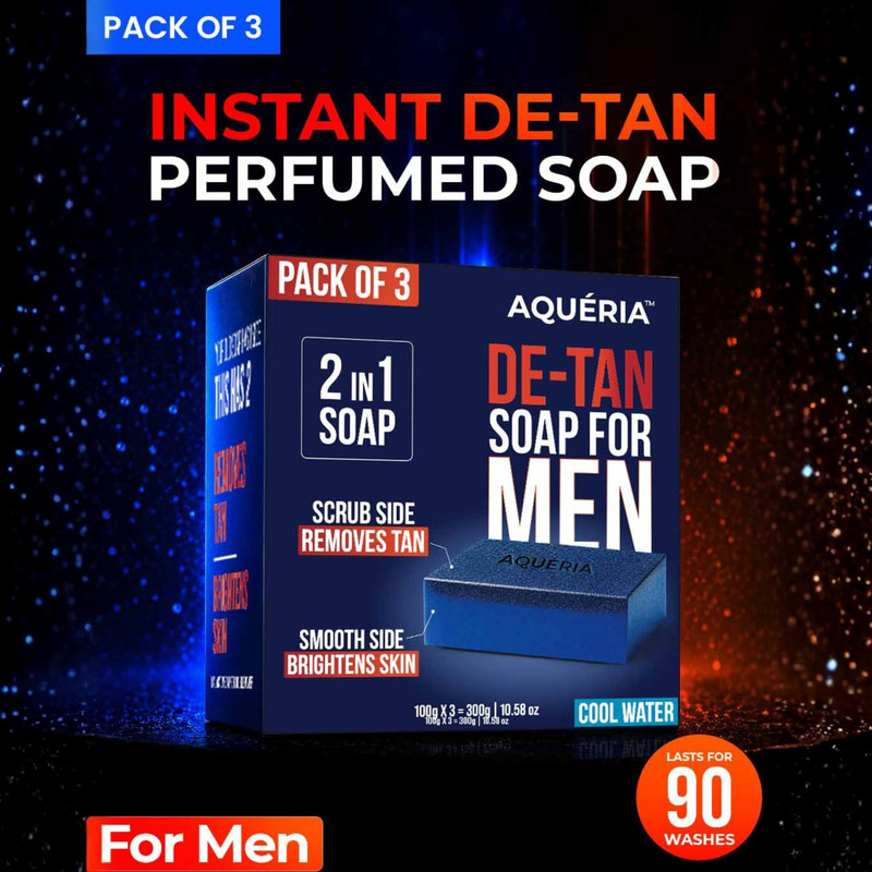 Aqueria De-Tan & Brightening 2-In-1 Bath Soap For Men | Cool Water Fragrance(3 X 100 G)