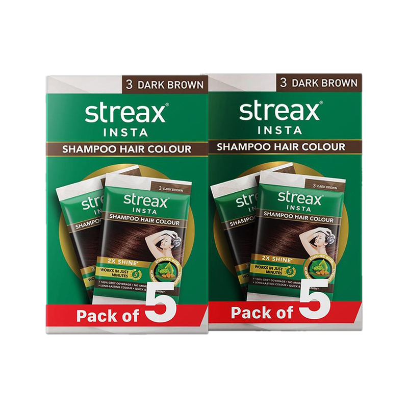 Streax Insta Shampoo Hair Colour For Women And Men, Dark Brown – Pack Of 5 Combo Pack(1 Items In The Set)