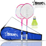 Starx Multi Double Shaft Badminton Racket With Cover & Shuttle Cork Badminton Racquet Multicolor Strung Badminton Racquet(Pack Of: 4, 600 G)