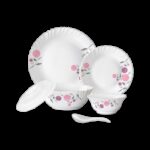 Larah By Borosil Pack Of 34 Opalware Galaxy Dahlia Crockey Gifting, Plate & Bowl Dinner Set(Pink, Microwave Safe)