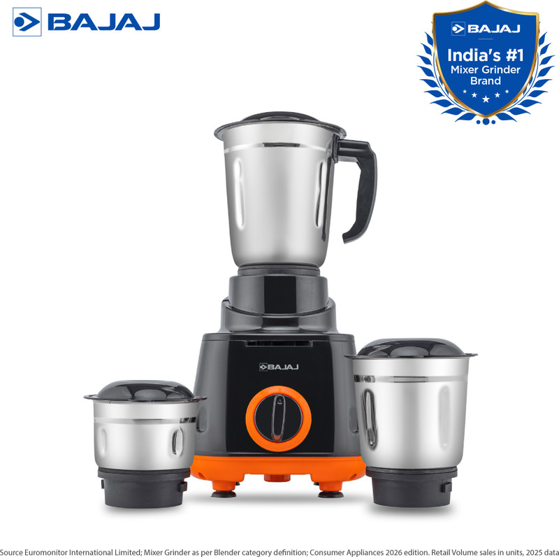 Bajaj Rex 500 W Mixer Grinder(Rex 500W Mixer Grinder | 3 Jars | Black, Orange)