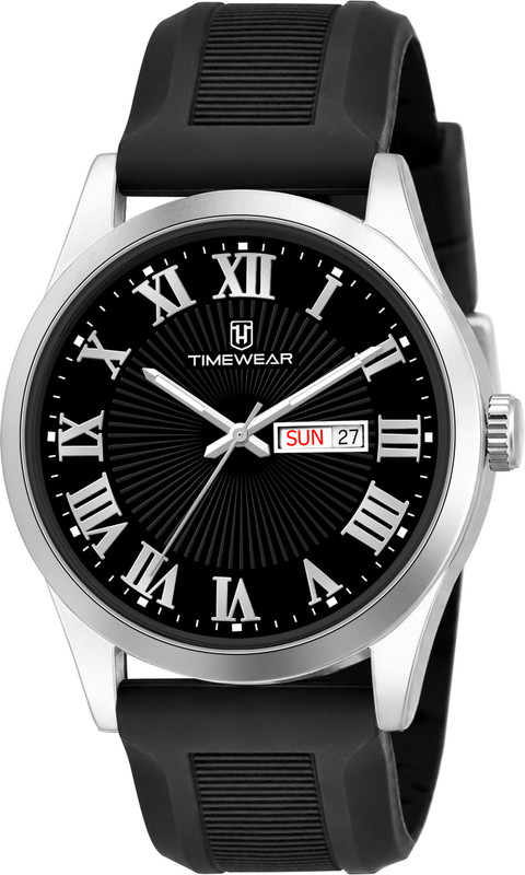 Timewear Timewear New Roman Track White Dial, Day & Date, Black Silicone Strap Timewear New Roman Track Black Dial, Day & Date, Black Silicone Strap Analog Watch – For Men