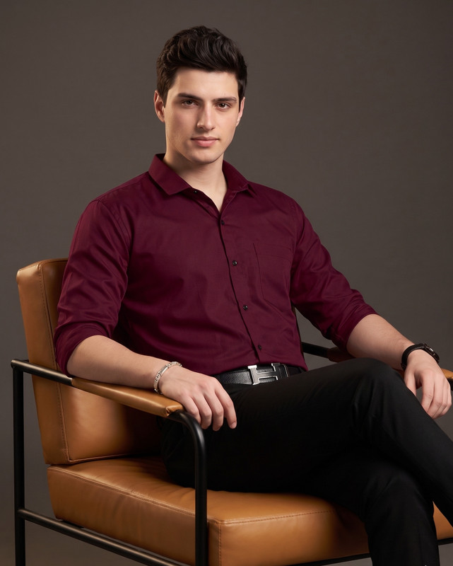 Fibermill Men Solid Formal Maroon Shirt