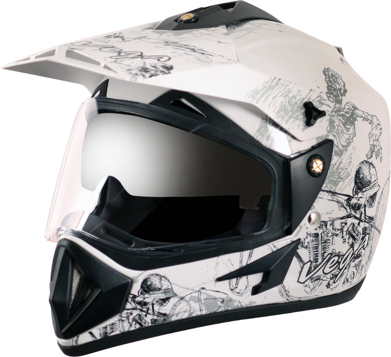 Vega Off Road D/V Sketch Motorbike Helmet(White Silver)