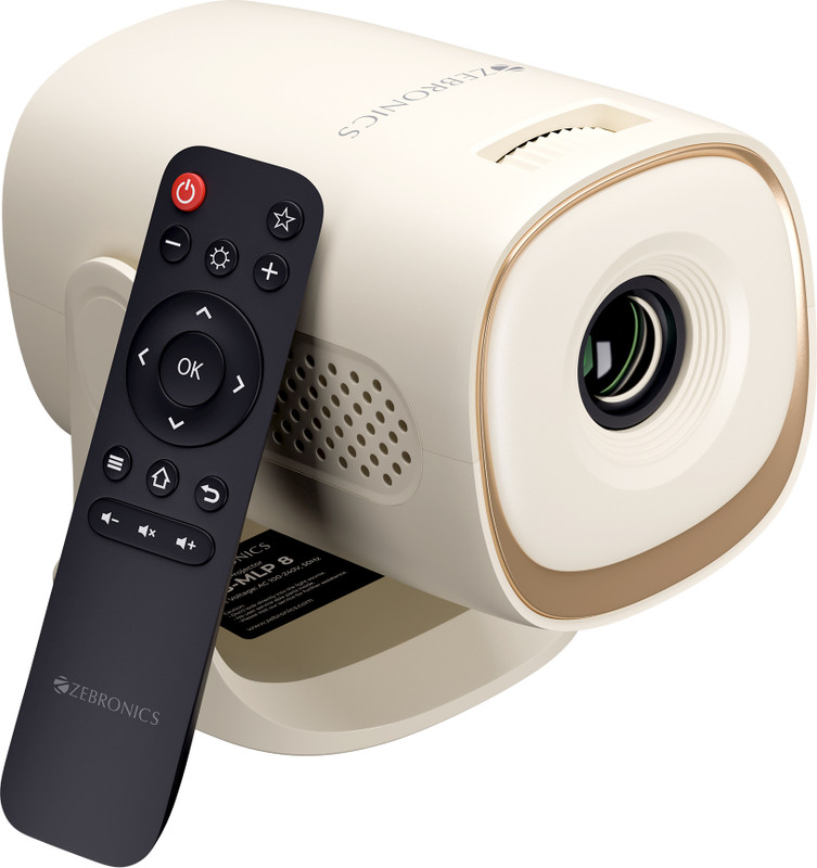 Zebronics Pixaplay 72 Plus (4000 Lm) Portable Smart Projector, Up To 304Cm Screen, Fhd 1080P Support, 4000 Lumens, Auto Keystone, 200 Tilt, 30,000H Led Lamp, Dual Band Wifi, Bt V5.4, Hdmi Arc, Miracast, Remote Control Projector(Beige)