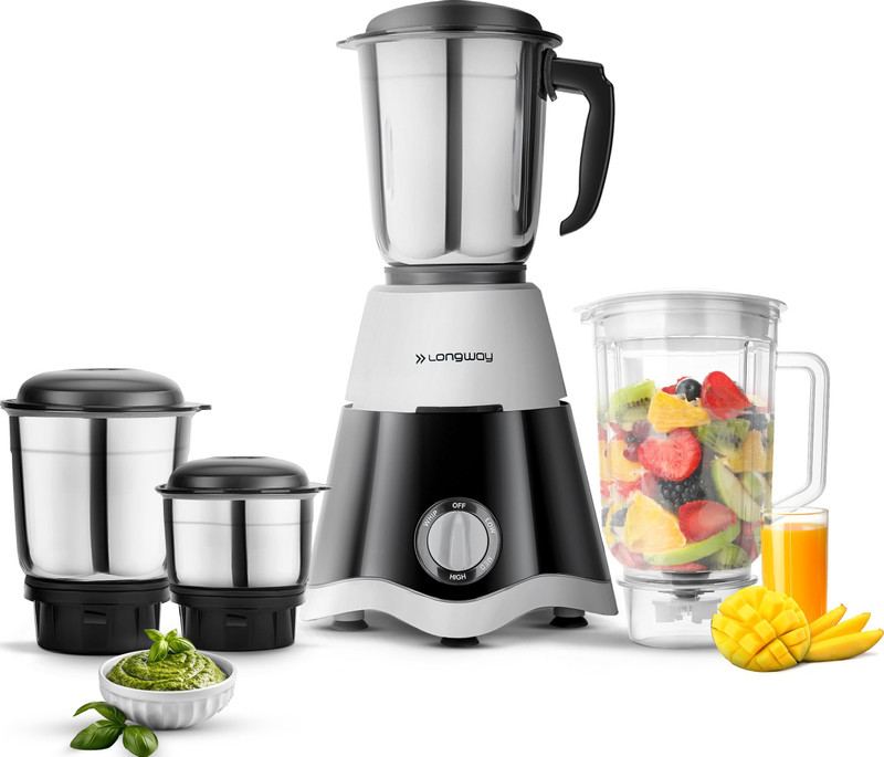 Longway Powerful Motor For Grinding, Mixing, Juicing Up To 750 W Juicer Mixer Grinder(Super Dlx | 4 Jars | Black, Grey)
