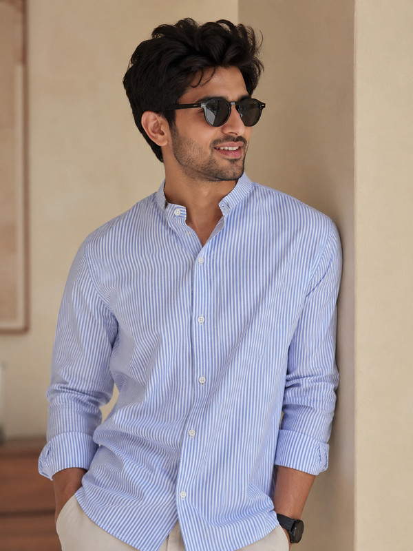 Manlyattire Men Striped Casual Blue Shirt