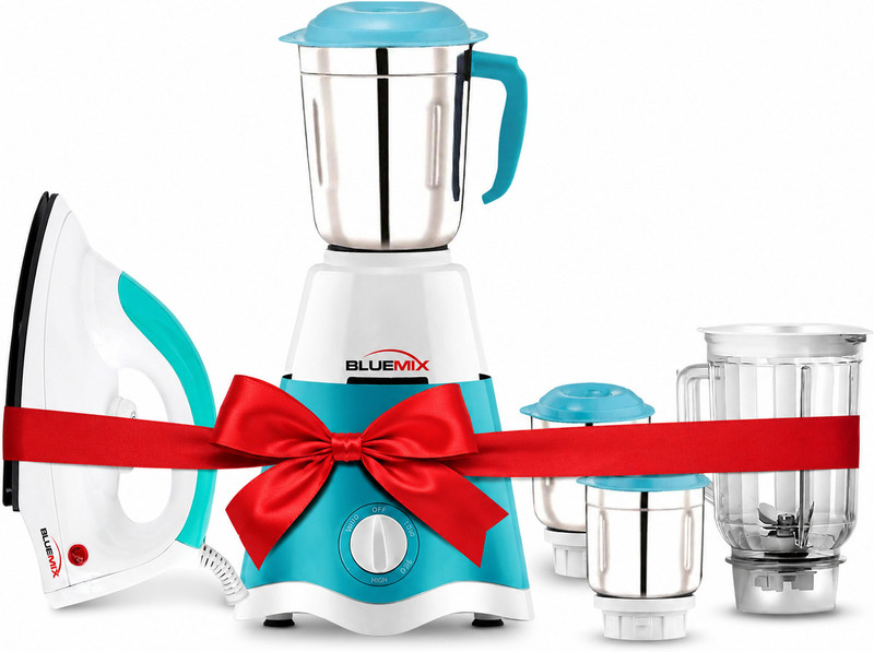 Bluemix Smart Plus 750 W Mixer Grinder With Dry Iron Combo 750 W Juicer Mixer Grinder(High Performance (Mixer Grinder With Dry Iron) Combo | 4 Jars | Silver)