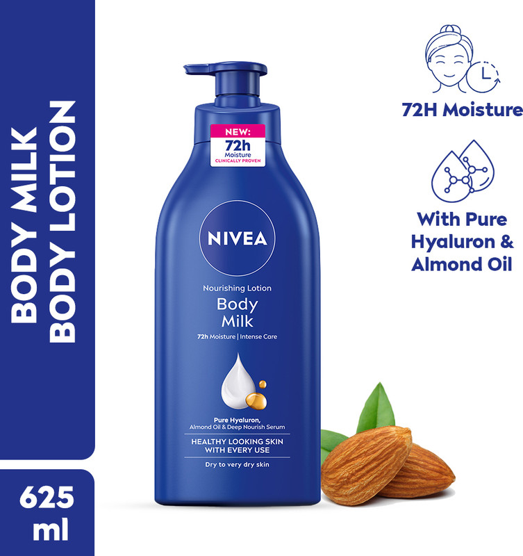 Nivea Body Milk, Lotion Moisturizer, With Deep Moisture Serum, Hyaluron & Almond Oil(625 Ml)