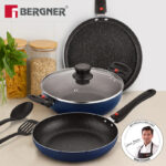 Bergner Sherry Plus 5-Layer 6 Pcs Non-Stick Cookware Set With Detachable Handle – Induction Bottom Non-Stick Coated Cookware Set(Aluminium, 6 – Piece)