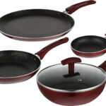 Bergner Bergner Amarone 5 Pcs Cookware Set (Wok-24 Cm, Frypan-24 Cm, Tawa-25 Cm, Mini Pan-14 Cm) Induction Bottom Non-Stick Coated Cookware Set(Aluminium, 5 – Piece)