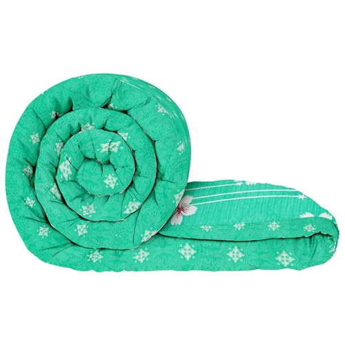 MollisHomes Single Bed Comforter | Microfiber Comforter Single Bed | 180GSM 150×225 cm | Ocean Green, Motif Pattern | Ac Blanket Single Bed Dohar | Quilt | Duvet | Home Items, Bedroom Decoration Items