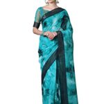 AKHILAM Women’s Linen Floral Saree With Unstitched Blouse Piece(Teal Blue_BELIZA1004)