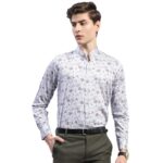 Monte Carlo Light Grey Printed Mandarin Collar Shirt