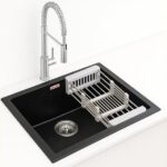 Zinzer Granite Quartz Kitchen Sink (24x18x8, Midnight Black) | Undermount, Topmount & Flushmount Single Bowl | UV Protected, Scratch & Heat Resistant, 10 Year Warranty | With Coupling, Pipe & Basket