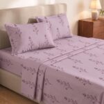 Mush Bamboo King Size Bedsheet with 2 Pillow Covers | 100×106 in | 300 TC Floral Printed Bedsheet for Double Bed King Size | Ultra Soft & Anti-Microbial King-Size Bed Sheets | Lavender